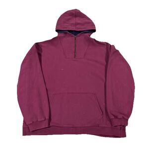 Vintage Men’s Eddie Bauer 1/4 Zip Sweatshirt Pullover Maroon Plum Size 2XLT Hood